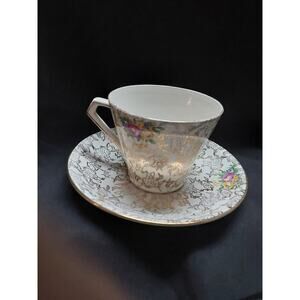 Lord Nelson Ware Teacup and Saucer Chintz Floral on gold Made in England